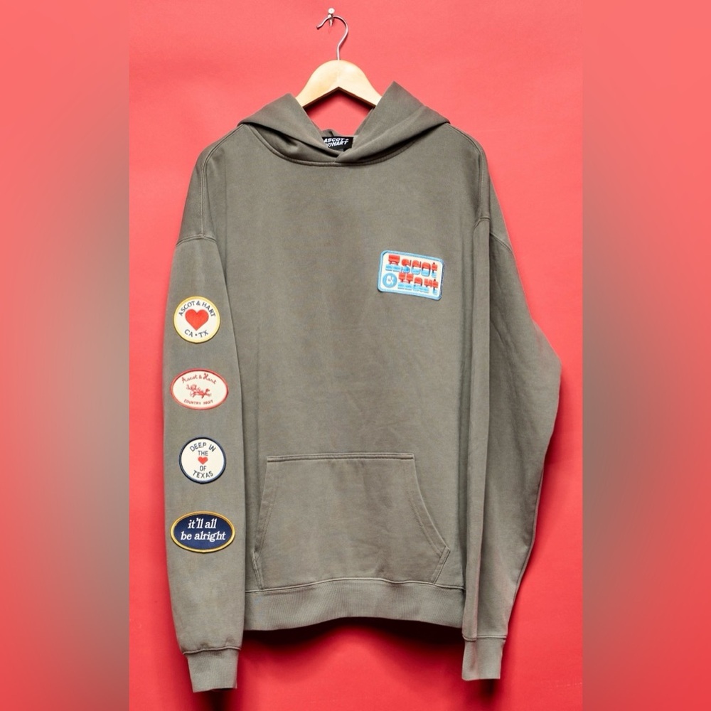 Unisex Olive Hoodie with Patches